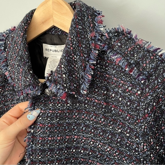 For The Republic Multicolored Rock N Roll Tweed Fringe Hem Blazer Jacket Size 8P - Picture 9 of 15